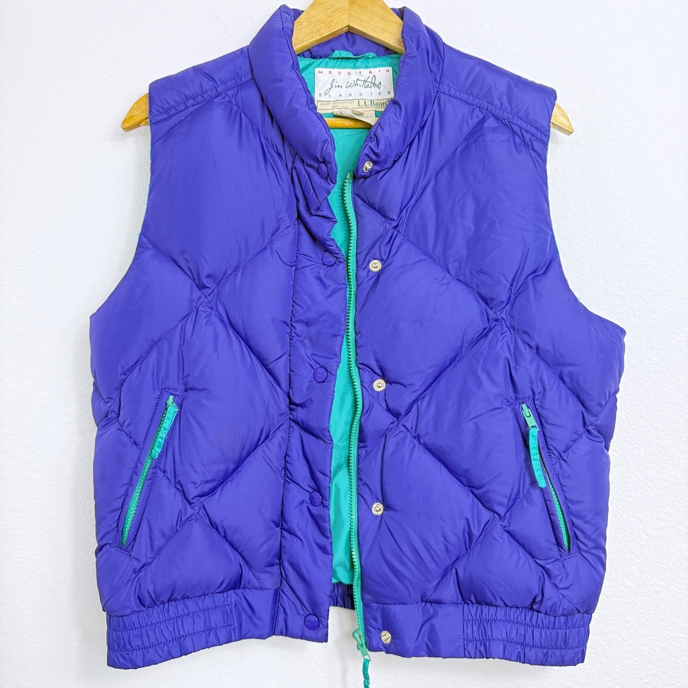 VNTG LL Bean Purple Teal Diamond Quilted Puffer Vest Womens Medium Insulated